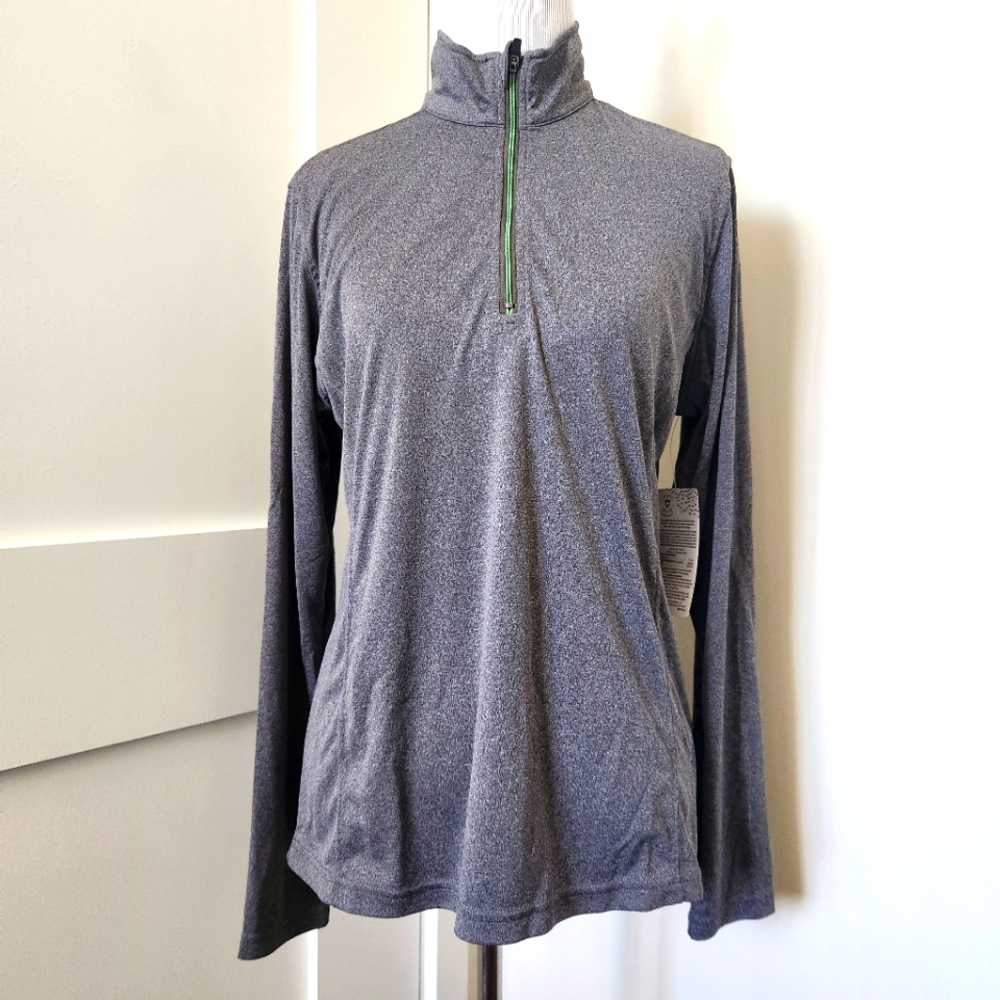 NWT Insect Shield Heather gray/green repellent long-sleeve quarter-zip pullover